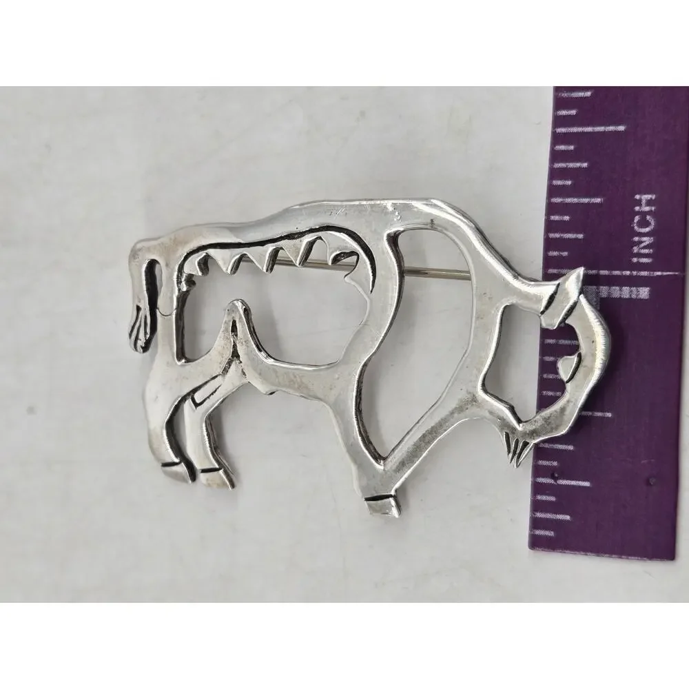Vtg 70s Sterling Navajo GS Glen Irene Sandoval Buffalo Bison Outline Brooch Pin